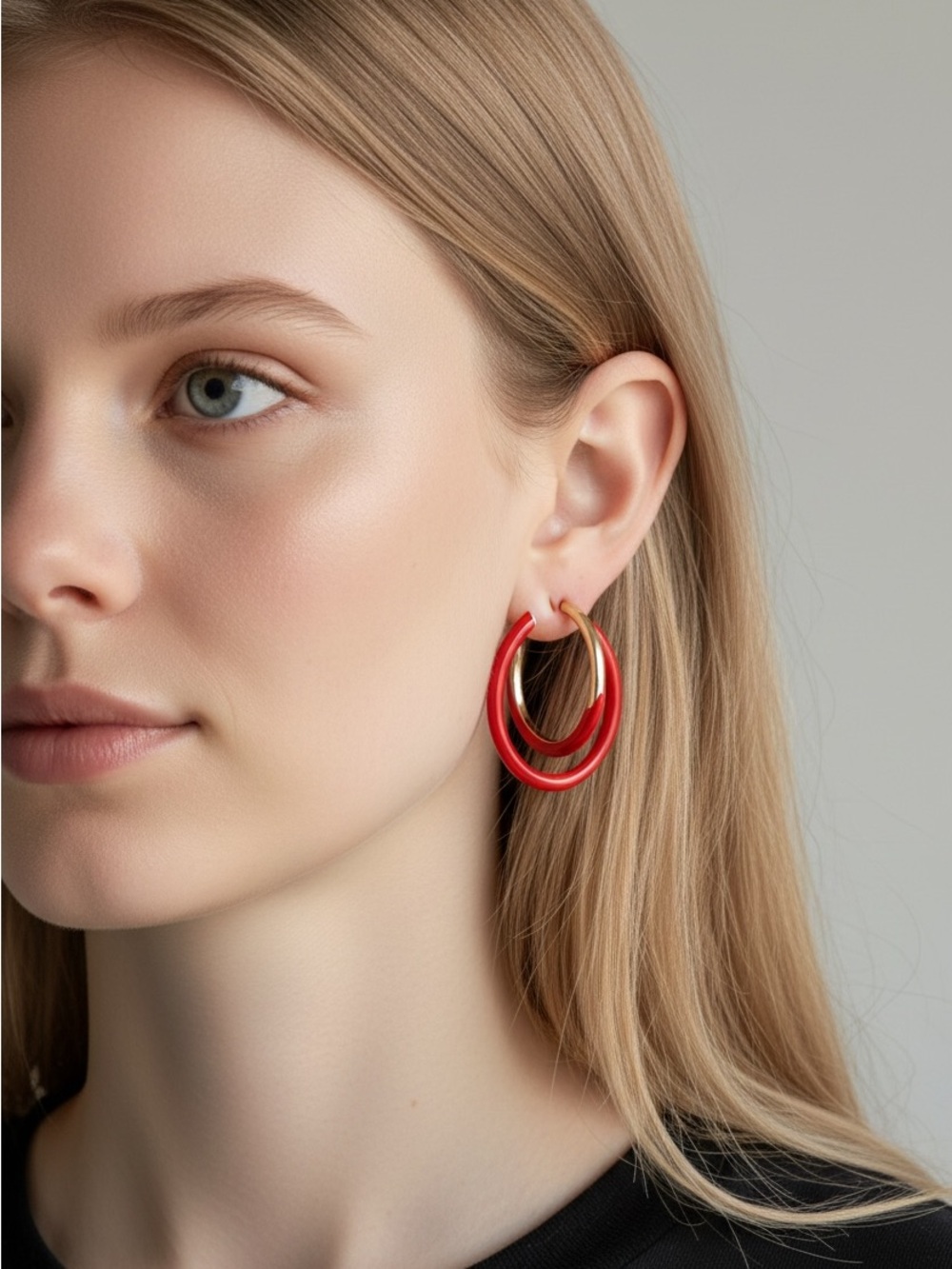 10/9 Natasha Couture Red and Gold Double Hoop Earrings